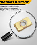 Close-up view of gold APMT1604 carbide milling insert with central mounting hole for face mill arbor