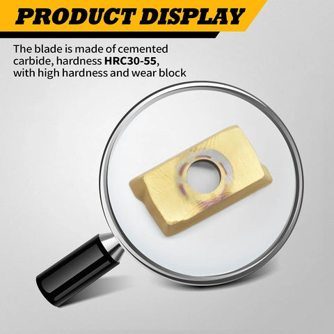 Close-up view of gold APMT1604 carbide milling insert with central mounting hole for face mill arbor