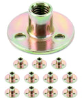 Heavy Duty 3/8-16 Round Base T Nuts 12 Piece Set Carbon Steel Insert Plate Nuts for furniture projects, showing close-up detail.