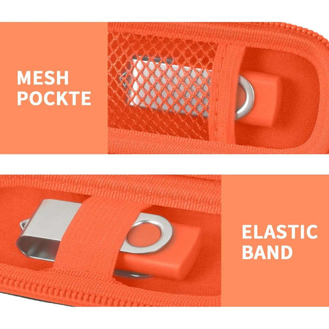 Dang Solid USB Flash Drive Case Plus SD Card Holder Bag showing mesh pocket and elastic band for secure storage.