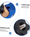 Close-up of Beefy Heavy Duty Woodworking Clamp With Quick Action Hold Down For Carpentry Projects showing T slot clip and screw.