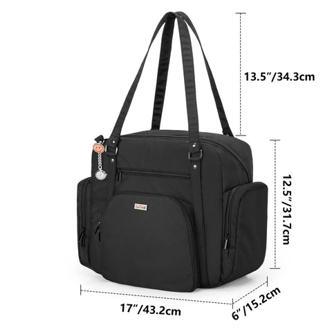 Black Nurse Tote Bag With Padded Bottom And 15.6 Inch Laptop Sleeve Zip Top Large Main Compartment And Multiple Pockets
