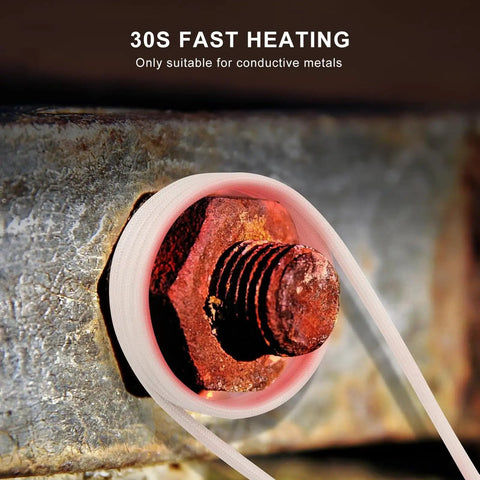Professional Grade Mini Magnetic Induction Heater 1100 Watt 8 Coil Handheld Heating Rod on a rusty bolt for fast heating