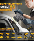 Man using Cordless Buffer Polisher Kit 6 Inch Orbital Car Polisher With Variable Speed 1800 To 5500 RPM on car surface.