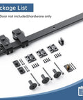 Slick 28 Inch Bifold Sliding Barn Door Hardware Track Kit With Top Mount Rollers For Double Closet Doors includes rollers and mounting hardware.