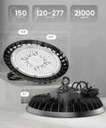 UFO High Bay LED Lights 150W 21,000 Lumen 6000K Daylight White Dimmable Ceiling Shop Lights detailed view dimensions