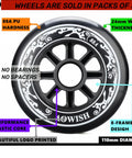 Close-up of 110mm Inline Skate Wheels 88A Outdoor Replacement Wheels Set of 3 highlighting features and dimensions.