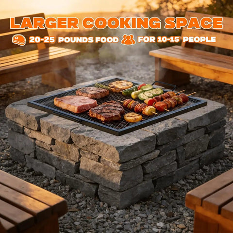 30 Inch Square Fire Pit Grate for Outdoor Cooking Heavy Duty Steel with Heat Resistant Coating Diamond Mesh