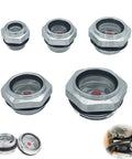 5 Pack Aluminum Oil Sight Glass Kit With One Quarter Inch, One Half Inch, Three Quarter Inch, One Inch Male Threads, 3/8-inch variants shown