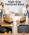 No Assembly Folding Hand Truck Dolly Cart with 440 lb Capacity being pushed with boxes indoors, highlighting high-grip textured base.