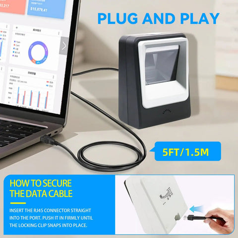 Handsfree Omnidirectional Desktop Barcode Scanner With USB Cable For 1D 2D And QR Codes Image Sensing Plug And Play Barcode Reader