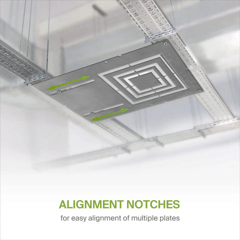 New Construction Recessed LED Mounting Plate With Square Holes, Adjustable 3-4-6 Inch Shallow Housing, Extendable Hanger Bars, Notches