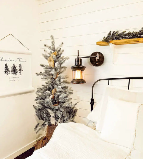 Farmhouse Dimmable Swing Arm Wall Light Two Pack Hardwire Or Plug In Rustic Vintage Sconce with On Off Switch in bedroom.