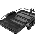 Heavy Duty RC Car Trailer And Cargo Hauler For Scx10 Scale Crawlers Bulletproof Aluminum Build, black mesh design, dual axles.
