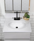 Top view of 25 Inch Cultured Marble Vanity Top With Integrated Oval Sink And Backsplash White Pre Drilled For Three Faucet Holes Centerset