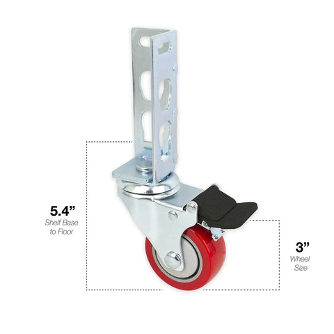 Set Of 4 Storage Rack Caster Wheels For Boltless Self Locking Shelving Racks, 3 Inch Polyurethane Wheels With Ball Bearing Locking Casters, 500 Lb Total Capacity, Smooth Roll On Any Surface