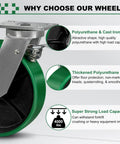 Built Tough 12X3 Inch Heavy Duty Casters Pack Of 4 With Two Brakes And Two Swivels showing polyurethane wheel design.