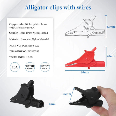 Black and red alligator clips from 27 Piece Multimeter Test Leads Probes Kit With Big And Small Alligator Clips