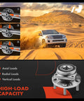Diagram showing axial, radial, vertical loads on twin pack wheel bearing and hub assembly 5 lug compatible with Subaru models 2004-2021