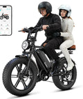 Unstoppable 1500W Peak Electric Mountain Bike for Adults, 20x4 fat tires, two riders, full suspension, app display on phone.