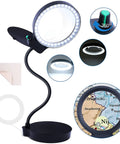 Top Notch LED Magnifier With Light And Stand, 10X And 20X HD Lenses, Stepless Dimming, Adjustable Gooseneck Desk Lamp