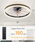 Dope Bladeless 20 Inch Indoor Flush Mount Ceiling Fan With Lights And Remote App Control displayed in small room