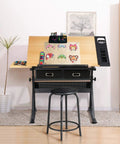 Height Adjustable Drafting Table With Tilted Tabletop And Built In Storage Drawers And Stool For Home Office And Art Studio A Real Workhorse For Sketching Watercolors Painting And Craft Projects in home setting