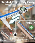 12 Inch Digital Caliper With Rechargeable Stainless Steel Body, Type C Charging, Auto On Off, Quick 50 Minute Charge For Months Of Everyday Use, Ideal For Woodworking, Metalworking, And DIY Projects, Precise Measurements Every Time, extended ruler body