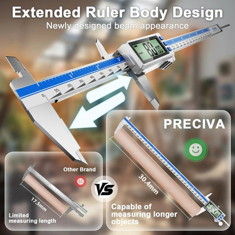 12 Inch Digital Caliper With Rechargeable Stainless Steel Body, Type C Charging, Auto On Off, Quick 50 Minute Charge For Months Of Everyday Use, Ideal For Woodworking, Metalworking, And DIY Projects, Precise Measurements Every Time, extended ruler body