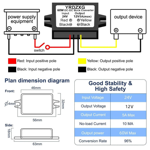 12V Step Down Power Converter For 24V Vehicle Systems Waterproof DC Module Delivers 60W 5A Output Heavy Duty Automotive Grade wiring diagram
