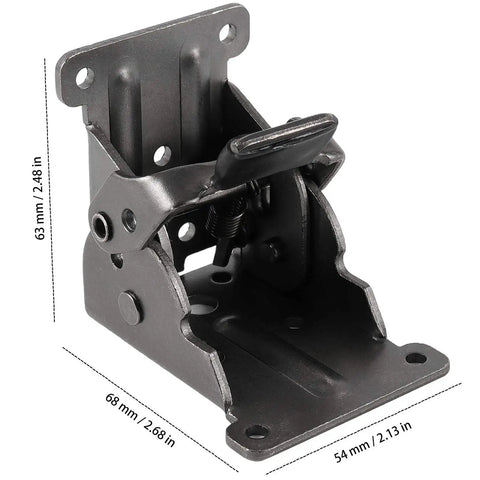Workhorse Heavy Duty Foldable Support Brackets 8 Pack, Rust Proof Copper Steel Hinges With Hardware, self-locking hinge showing dimensions.