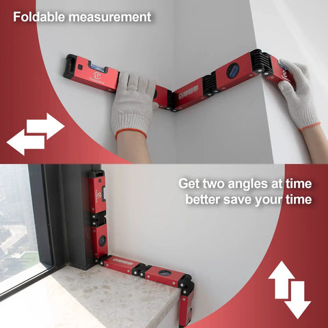 Pro Grade 28 Inch Foldable Level Tool With 5 Section Design, Magnetic, Easy Read Bubble Vials For 45 90 180 Degree Angles in use