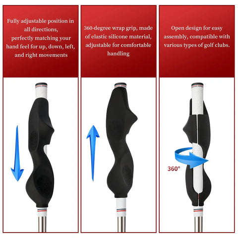 Silicone Full Coverage Golf Swing Grip Trainer For Right Handed Golfers with 360-degree wrap grip and adjustable fit