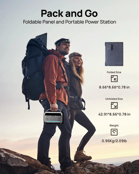 Hikers carrying One Stop 350W Portable Power Station With 40W Foldable Solar Panel And 288Wh LiFePO4 Battery Solar Generator