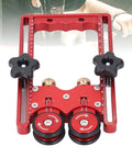 Badass One Way Bearing Stock Roller For Table Saw And Router Woodshop Kickback Blocker with adjustable knobs and dual rollers.