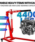 Heavy Duty 2 Ton Folding Hydraulic Engine Hoist Handling Up To 4000 Pounds Without Breaking A Sweat For Home Garages And Pro Auto Shops with adjustable boom and engine.