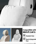 Ultra Comfy 2-In-1 Car Headrest Pillow For Mini Roadster Countryman Paceman Electric John Cooper Works on white leather seat.