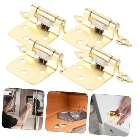 Mobestech 5-piece semi-hidden spring-loaded cabinet hinges for RV/camper, gold-tone metal with mounting plates.