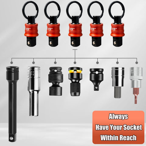 Five Piece Socket Holder Key Chain With Quick Release Carabiner For Three Eighth Inch Drive Sockets Built Tough Aluminum And Steel Organizer For Mechanics Linemen Construction Pros And Carpenters