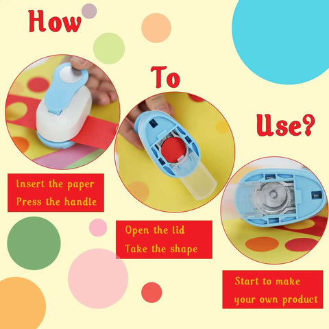 Instructional guide for using the 1 Inch Circle Hole Punch Lever Tool For Crafting And Scrapbooking, showing spring action feature.