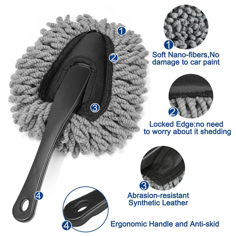 Car Interior Duster Kit With Detail Brush And Cleaning Gel For Fast Dust Removal from Vents Dashboards and Speakers, grey microfiber