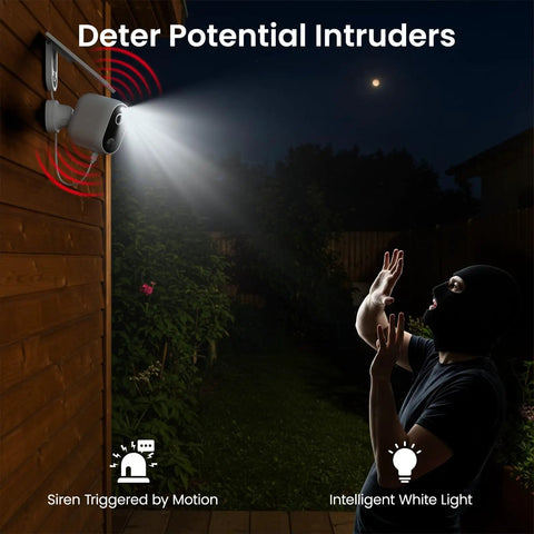 Outdoor Solar And Battery Powered Security Camera System With 2K Video, 2.4G WiFi, AI Human Detection in action at night