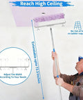 18 Inch Paint Roller Kit With Long Reach Pole And Deep Paint Tray For Fast Wall Ceiling Application, adjustable extendable pole in use.