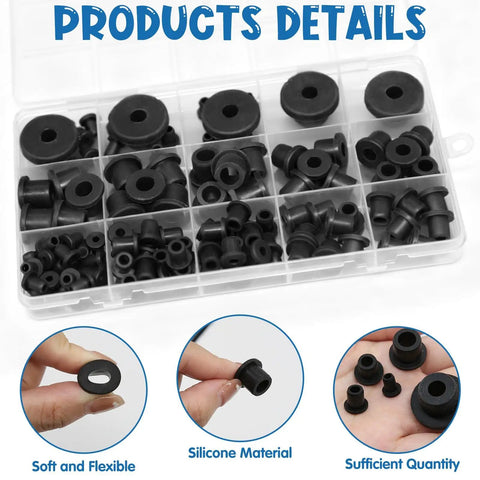 Heavy Duty T Type Silicone Rubber Grommet Kit With Six Sizes For Wiring And Hydroponics Pro Grade Grommets in case