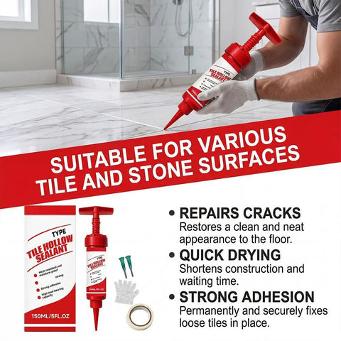 DIY Floor Repair Kit 150ml Quick Dry Tile Adhesive For Loose Hollow Floor And Wall Tiles demonstration use.