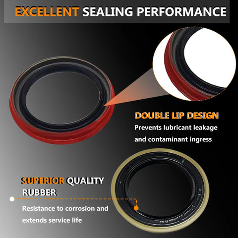 Front Wheel Bearings And Seals Kit For Ford Explorer Sport Trac Ranger Mazda B2300 B2500 B3000 B4000 Mercury Mountaineer Front RWD High Quality Replacement Parts With Durable Seals Plug And Play Ready To Install with black and red seals highlighting double lip design and rubber quality.