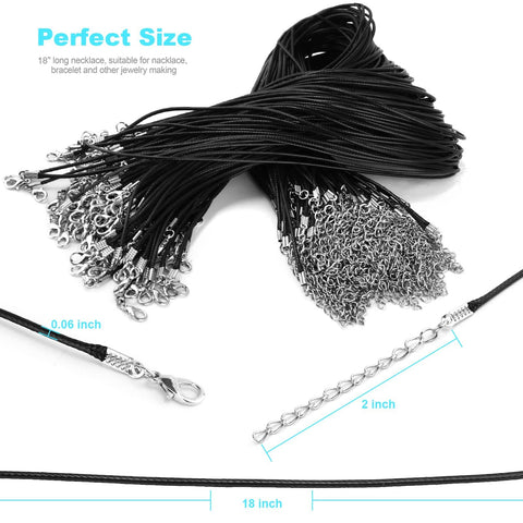 100 Pcs Premium Leather Necklace Cord With Clasps For Pendants Black 18 Inch Waxed Rope String For DIY Jewelry Making Kit