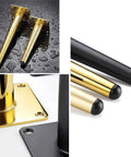 Heavy Duty Steel Table Legs Set Of Four Cone Shape Design Iron Furniture Feet Built Like A Tank for DIY with gold and black finishes.