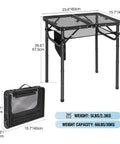 Foldable Grill Table For Outdoors, Lightweight Aluminum Frame, Height Adjustable, Dense Mesh Desktop, Compact 2 Feet, Black