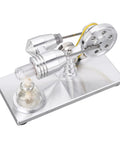 Engine Generator For Science Projects And STEM Learning With Durable Brushed Stainless Steel Base CNC Machined Frame Thick Glass Heating Cylinder Hands On Educational Toy For Curious Kids And Makers, silver Stirling engine kit